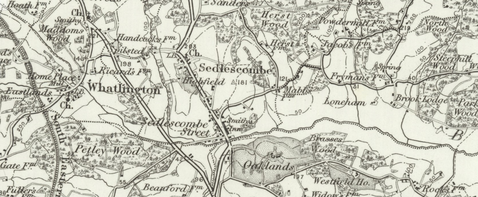 1890 view of Sedlescombe and the church